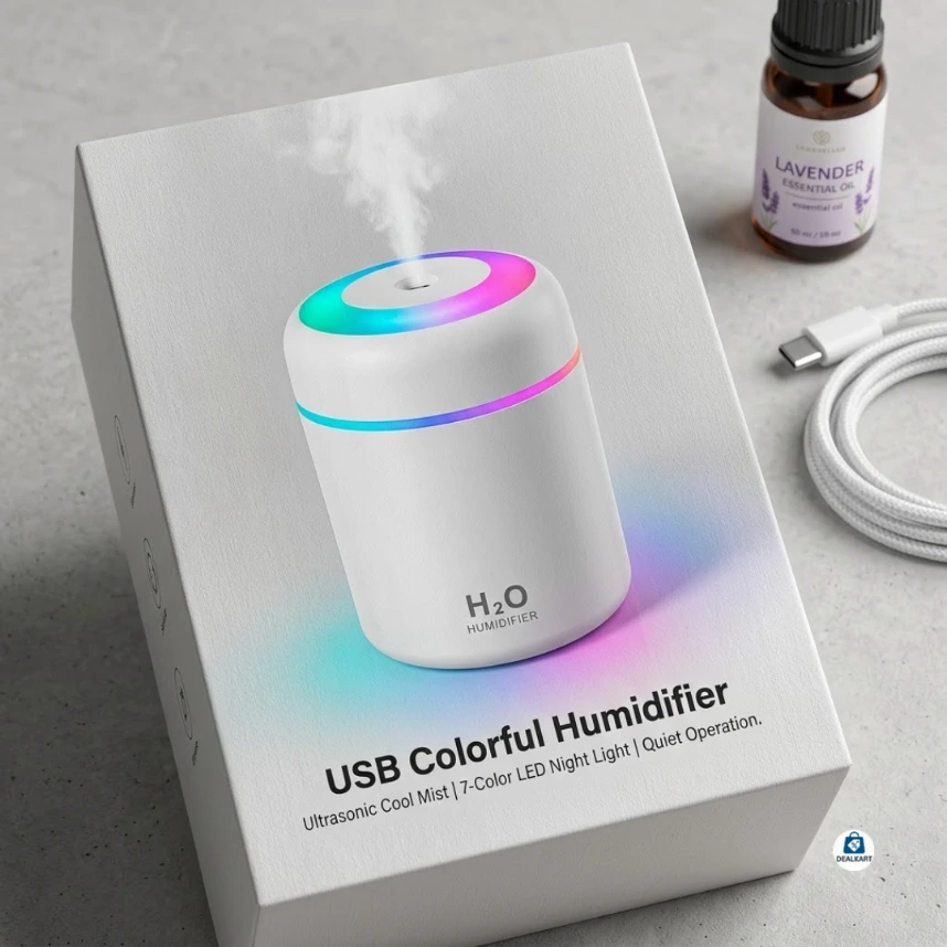 DEALKART H2O Room Humidifier with Colourful LED Night Light - Portable Air Purifier ( Colour may vary )