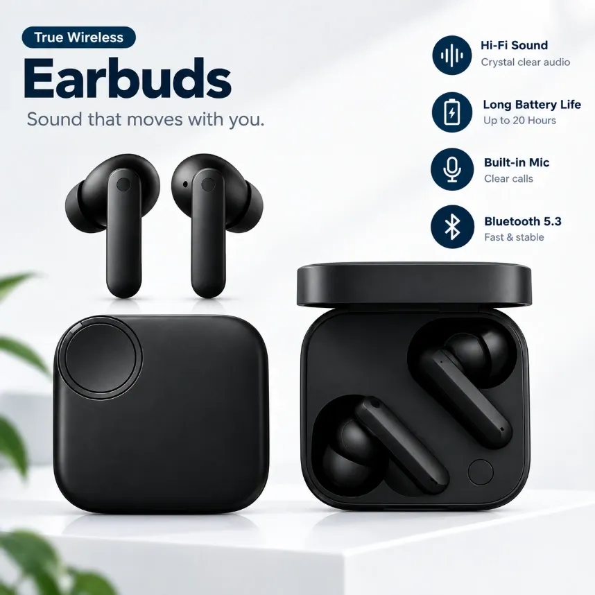 DEALKART Wireless TWS Bluetooth Earbuds with Mic & Touch Control Bluetooth 5.4 | Deep Bass | HD Stereo Sound | Fast Charging | Comfortable Fit