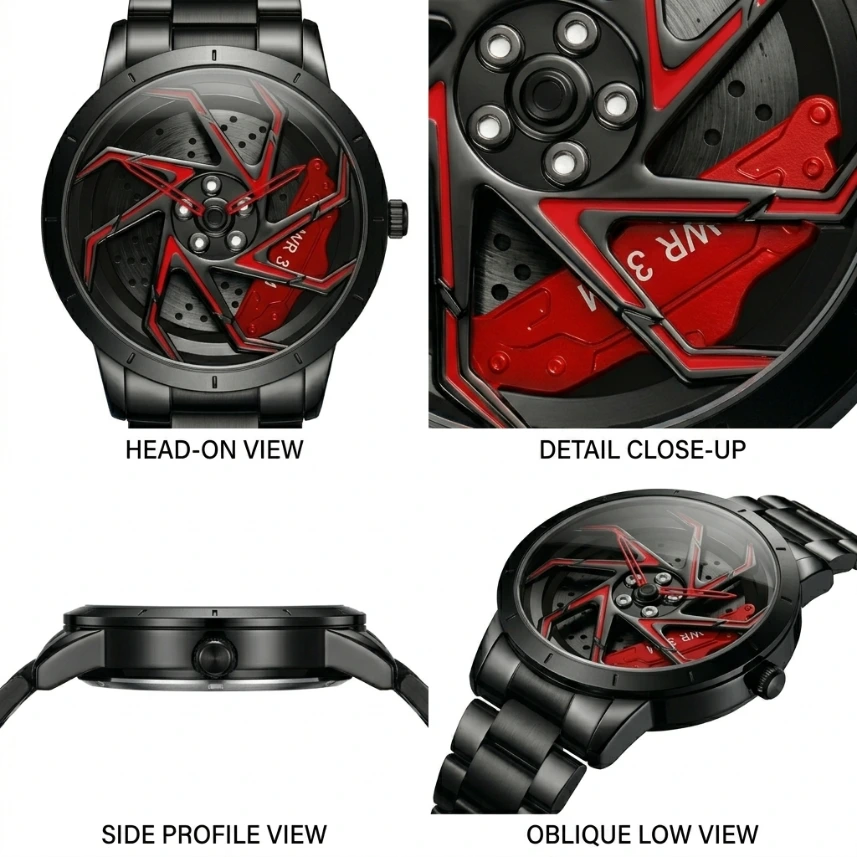 DEALKART spinning Premium Car Inspired Watch for Men | Black Steel Strap | Trendy Analog  Watch
