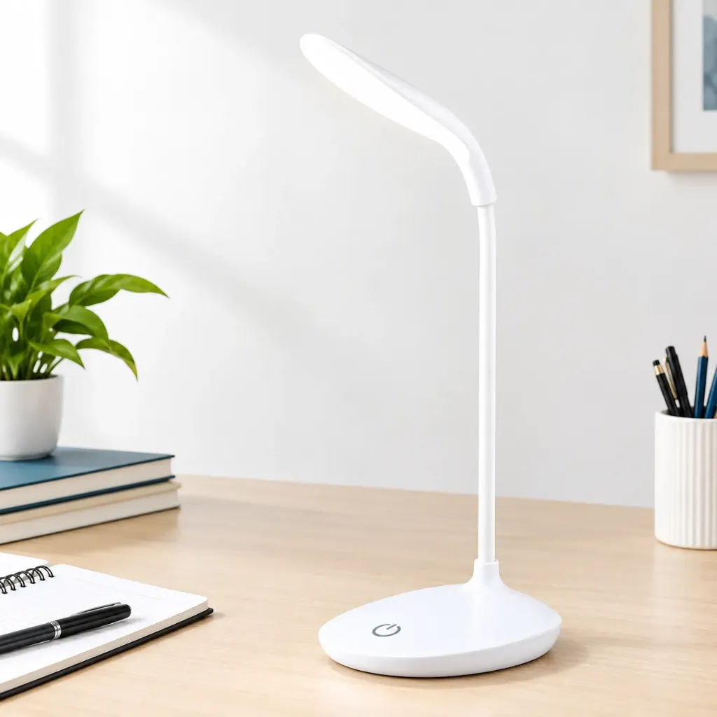 DEALKART | Rechargeable LED Study Table Lamp with Touch Control – Flexible Neck, USB Charging, White Desk Light for Study & Office