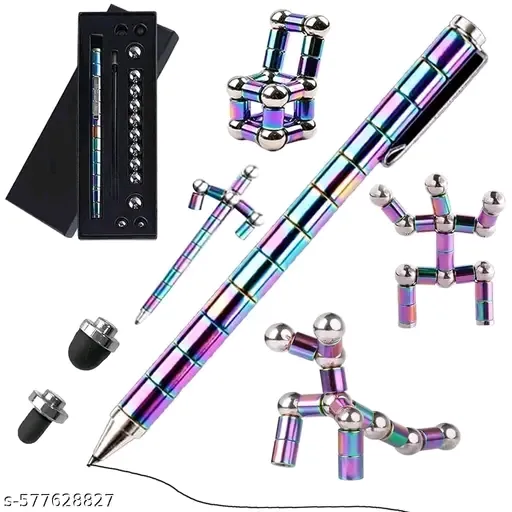 DEALKART Magnetic Fidget Pen Rainbow -Decompression Magnetic Pen with Balls & Rings - Creative Multifunction Stylus Ballpoint pen, Cool Gadget