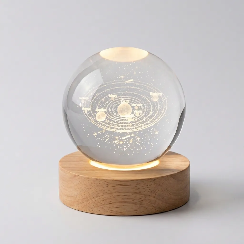 DEALKART Premium Astronomy Galaxy Crystal Ball USB Night Lamp - Luminous Solar System Globe with Wooden Stand