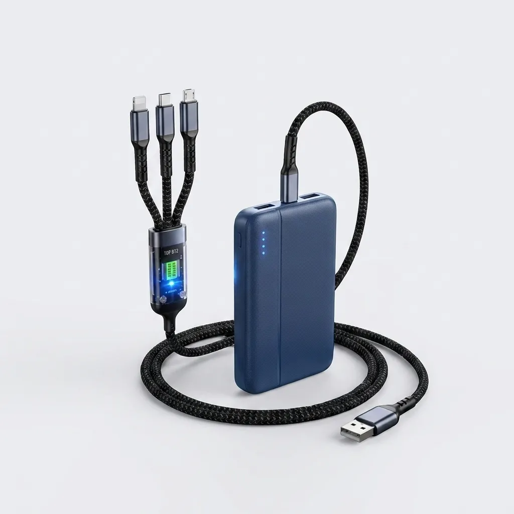 DEALKART Premium 10000mAh Fast Charging Compact Power Bank with 3-in-1 Cable, Dual Output & 1-Yr Warranty (Blue & Black)