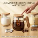 DEALKART Premium 400ML Glass Self-Stirring Mug | Electric High-Speed Automatic Mixing Coffee Cup with Wooden Handle | USB Powered